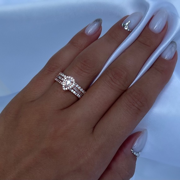 Rose Gold Plated 925 Sterling Silver Simulated Diamond Engagement Stackable Ring - Picture 6 of 14